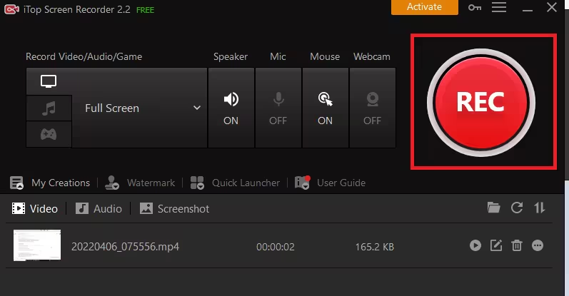 Screen recording in iTop screen recorder