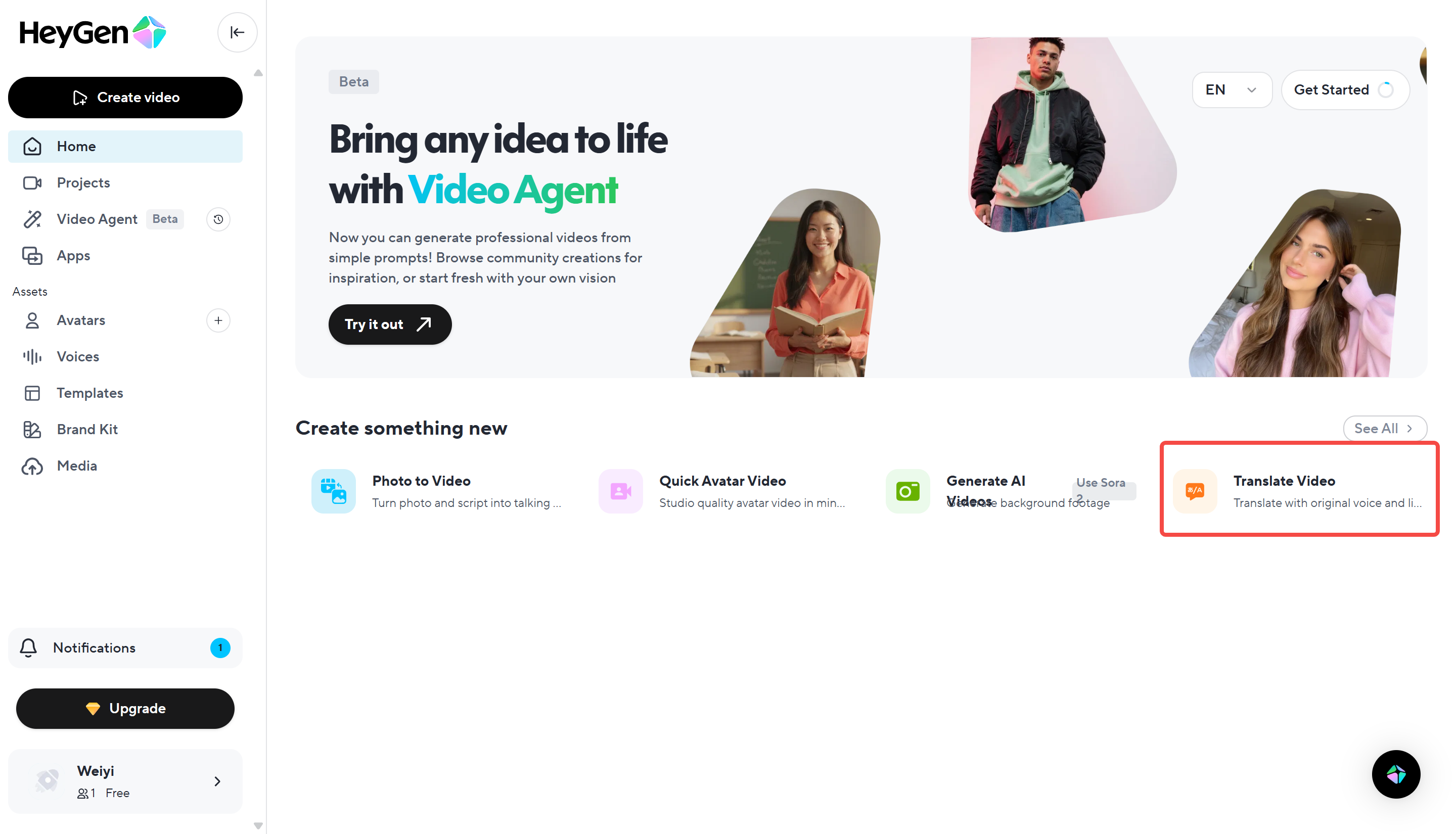 Uploading video into HeyGen video translate language editing