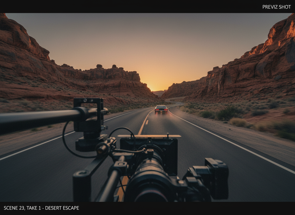 4:3 image: camera rig perspective with controlled framing for director previsualization.