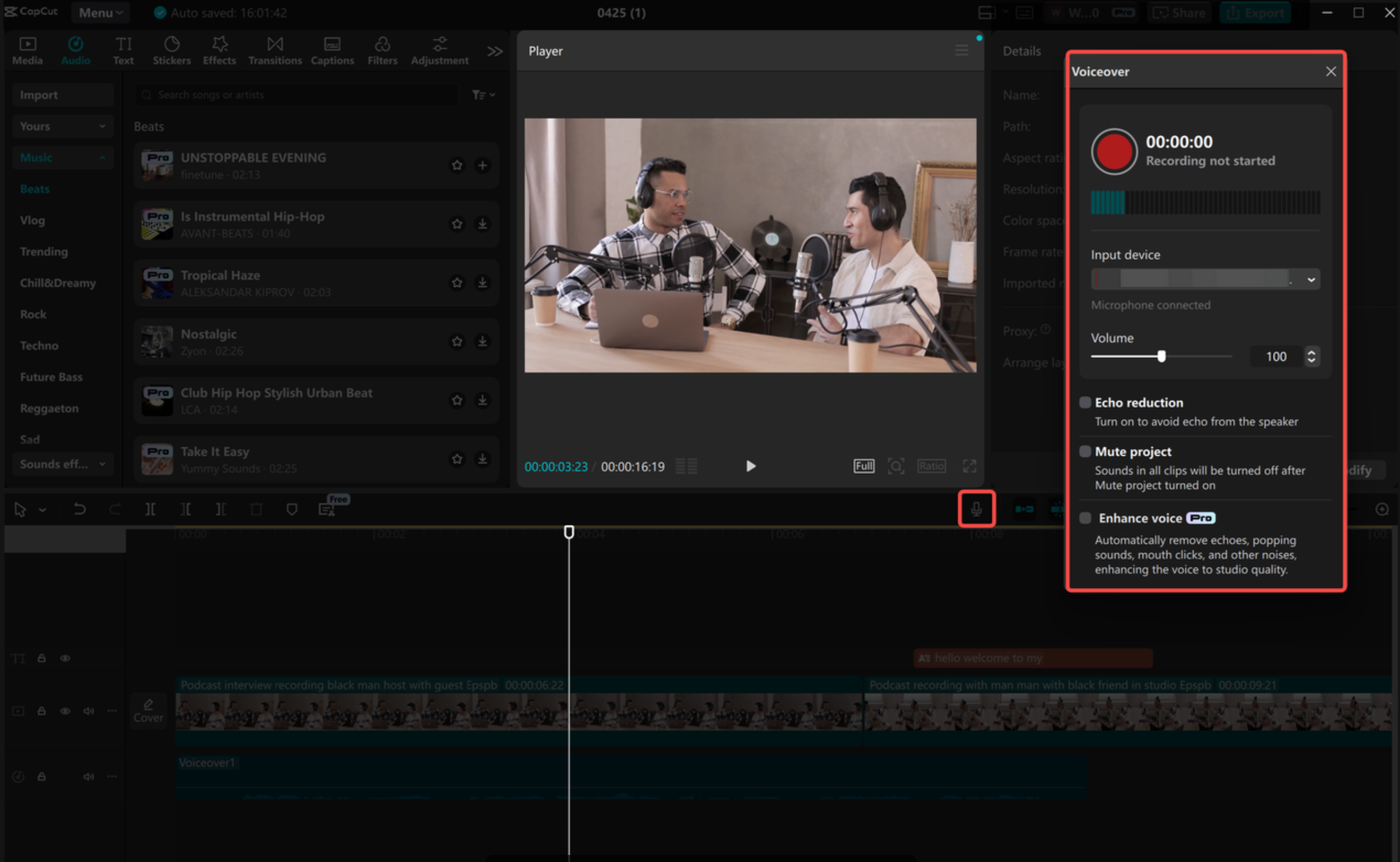 Merakam audio dalaman menggunakan editor video desktop CapCut