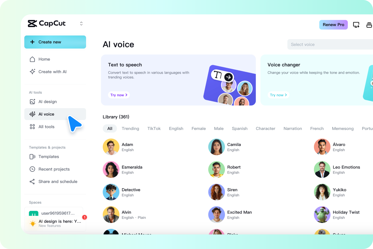 Access the AI voice tool