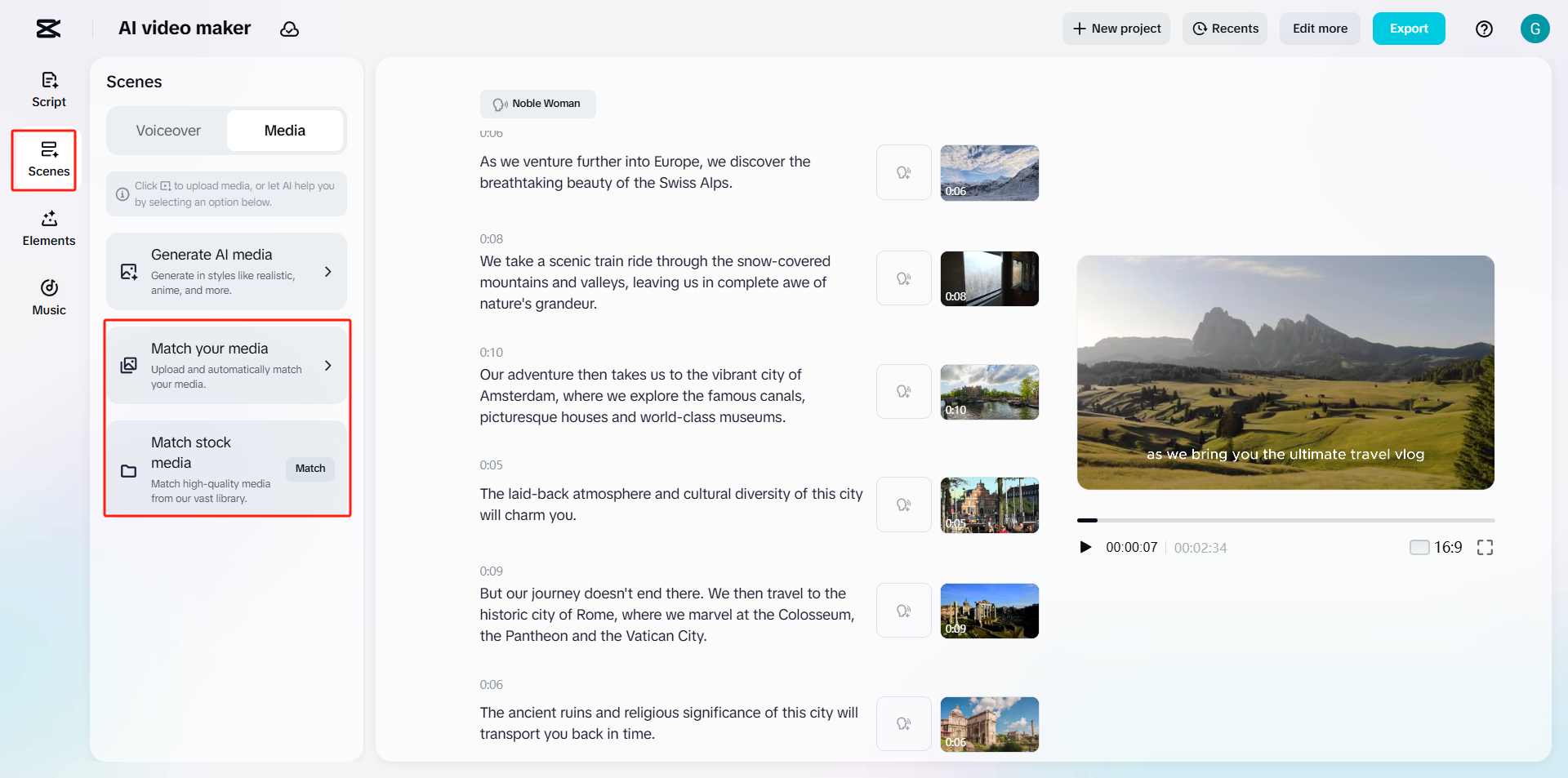 Match stock media to all scenes