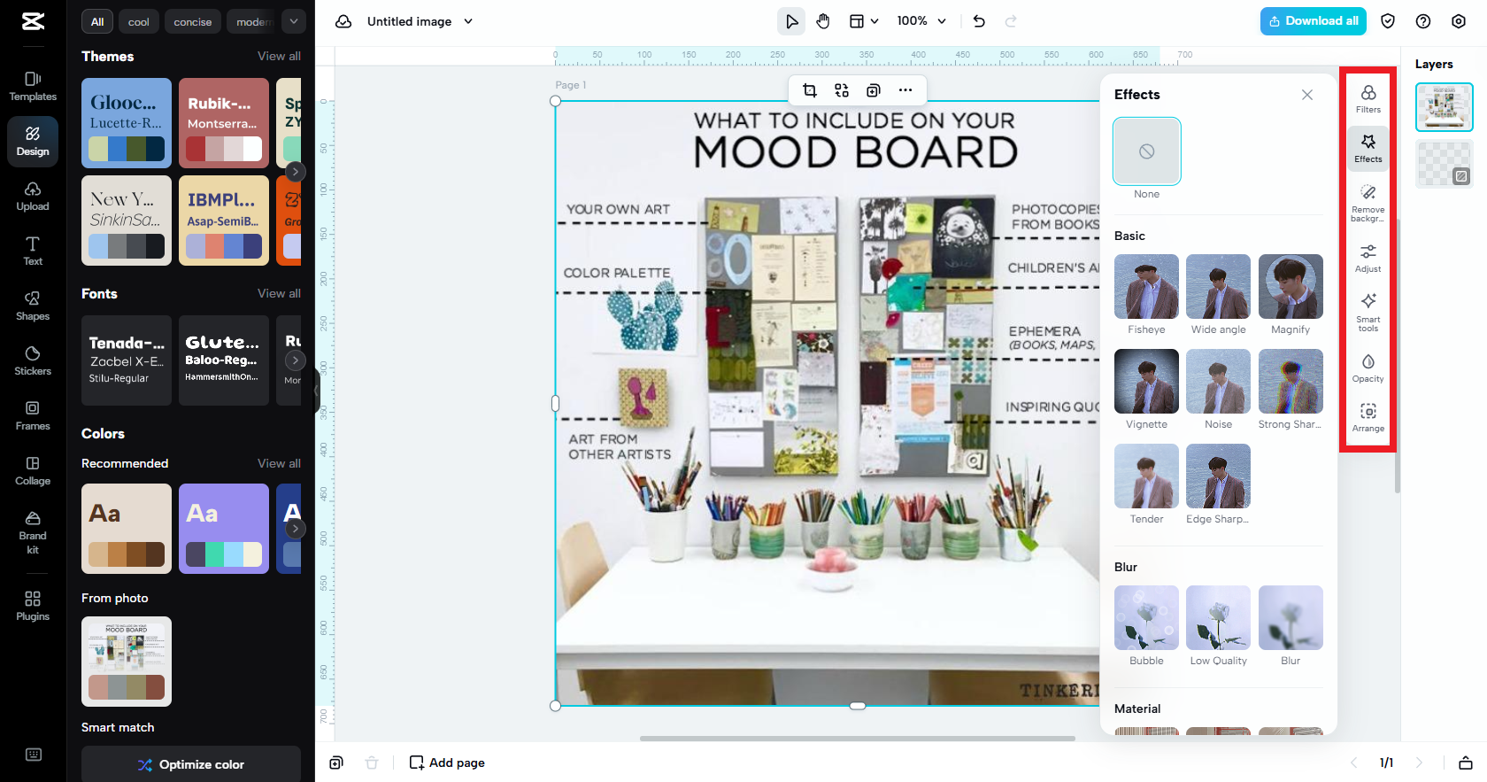 Customize your inspiration board with smart tools, effects, etc.