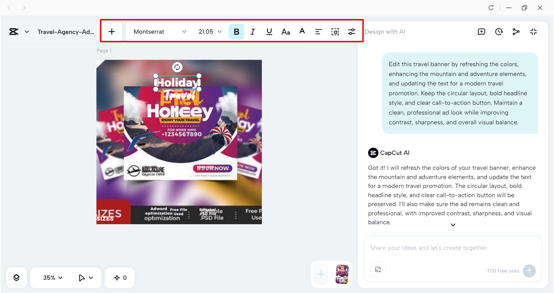 Editing a PSD file in the CapCut desktop video editor