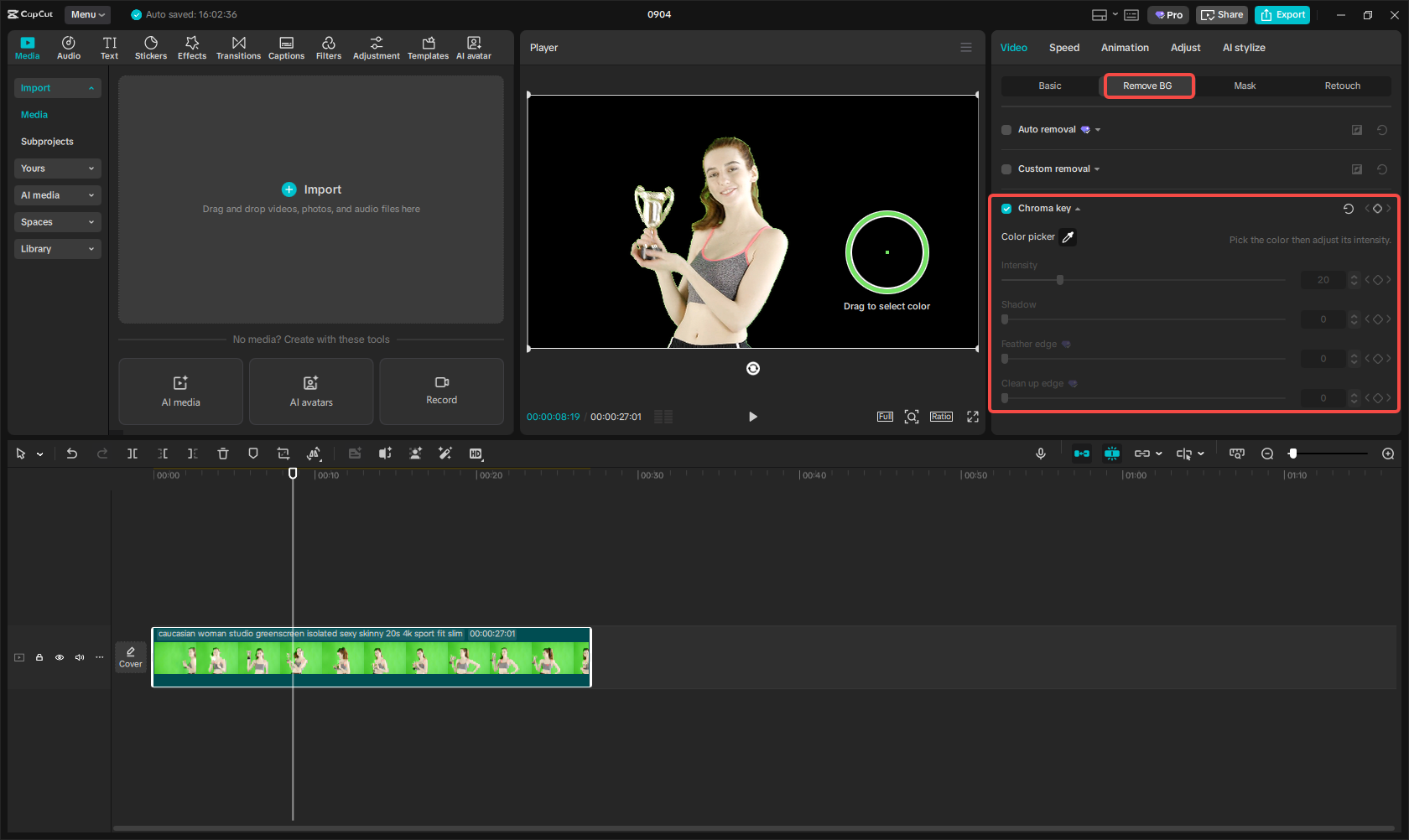 Remove the solid color background video using chroma key