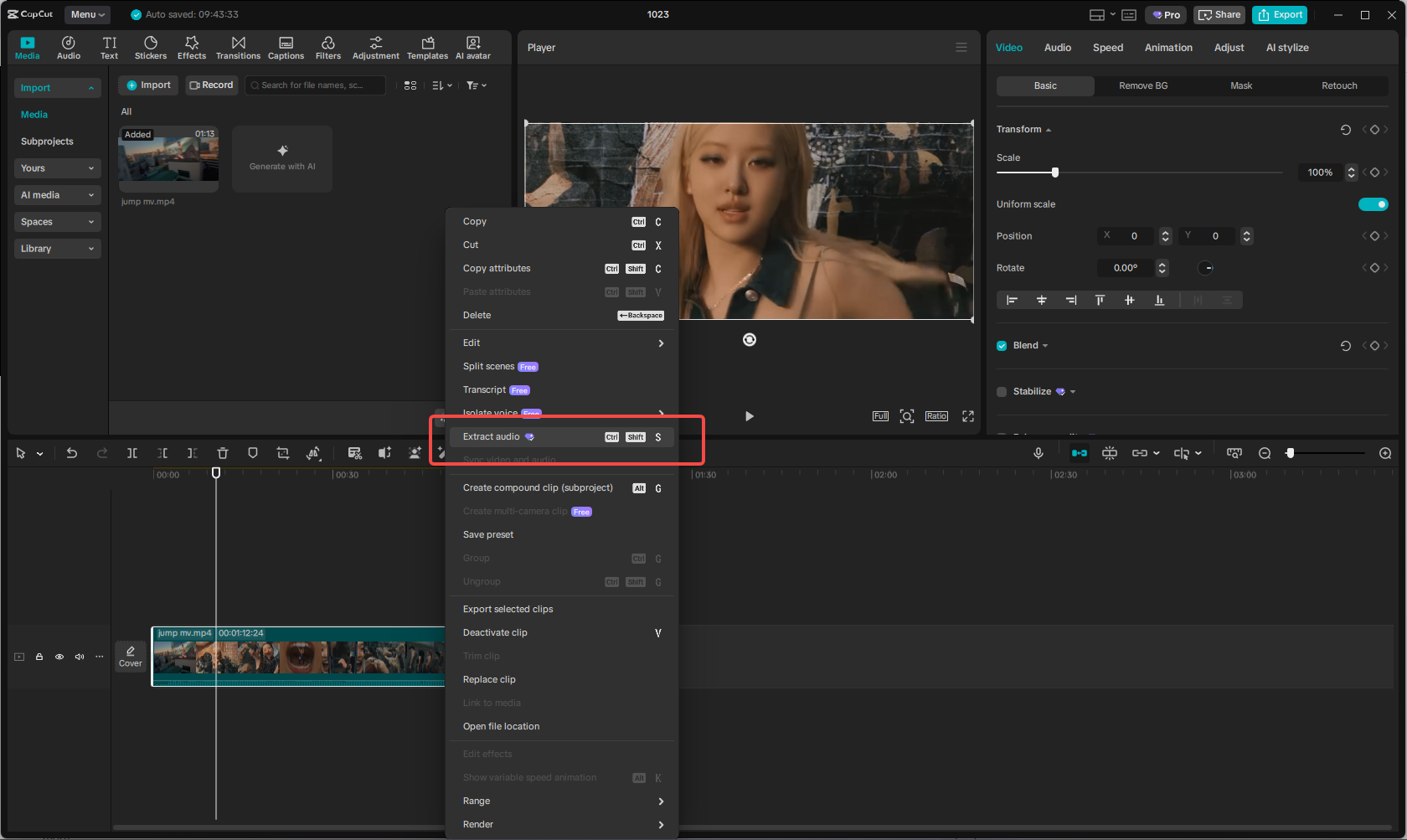Extract the music track from a video in CapCut