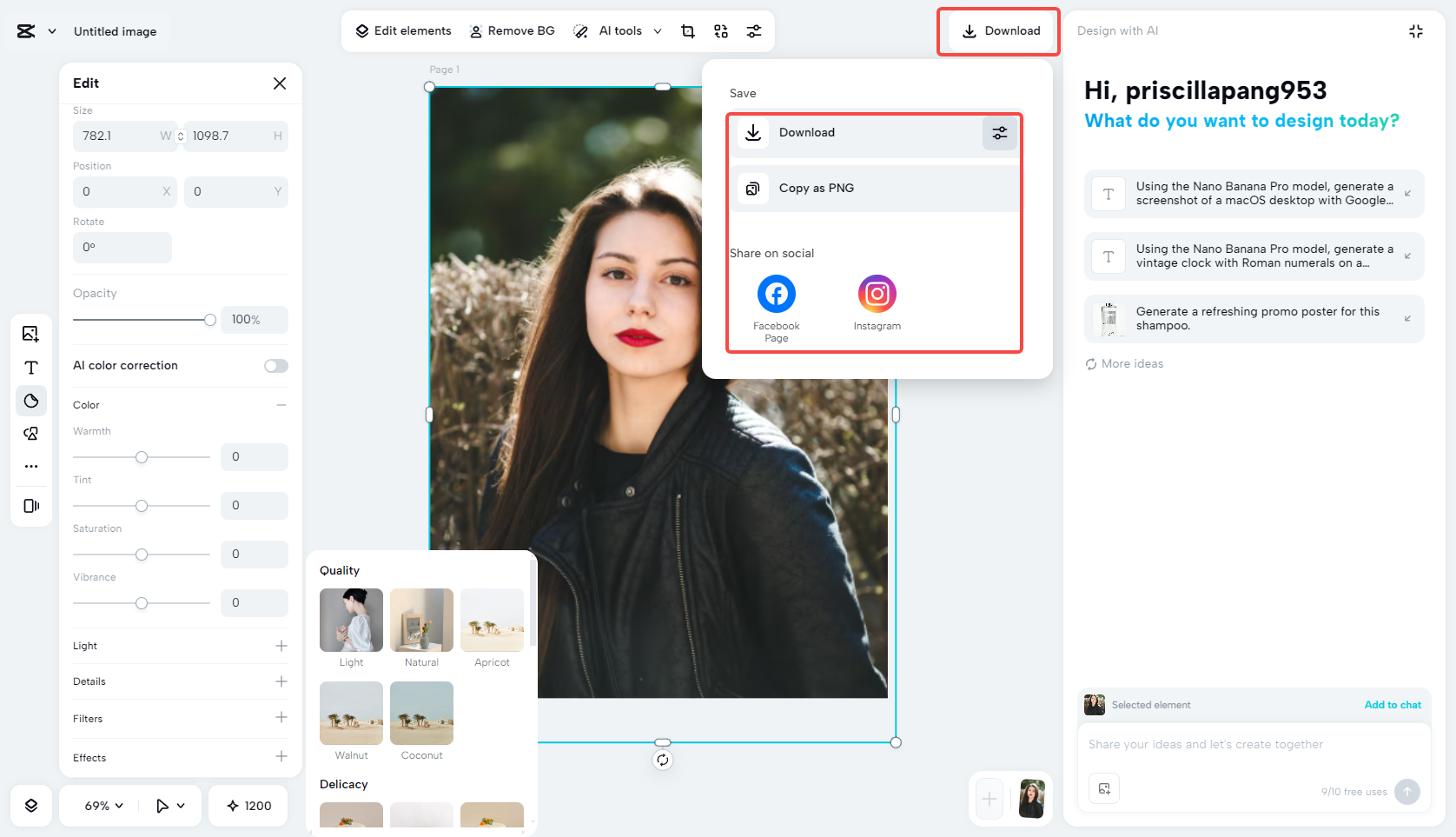 Export the image in high quality