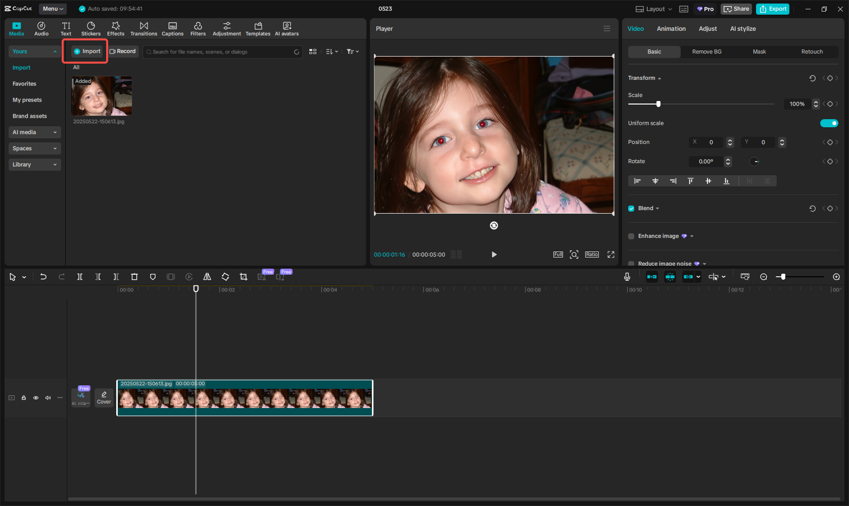 Launch CapCut and import your image