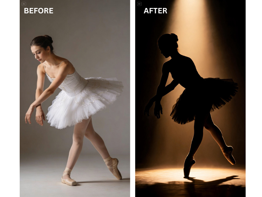 Prompt for a female ballet dancer silhouette 
