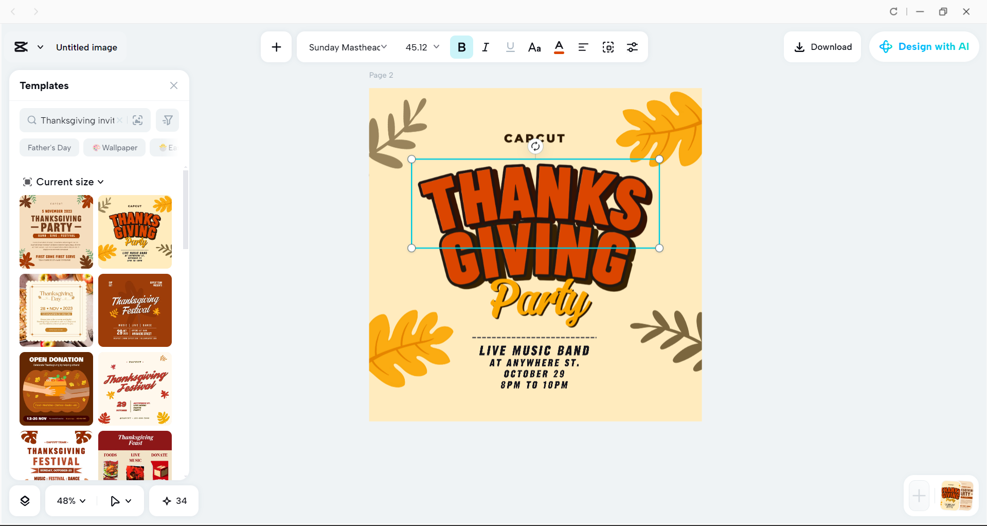 Interface of the CapCut desktop video editor - a PC tool to personalize Thanksgiving invitation template