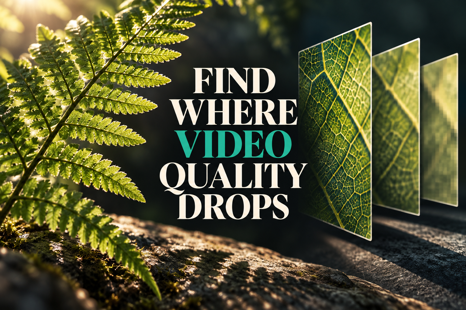 Find where video quality drops with a fern detail and three image panels