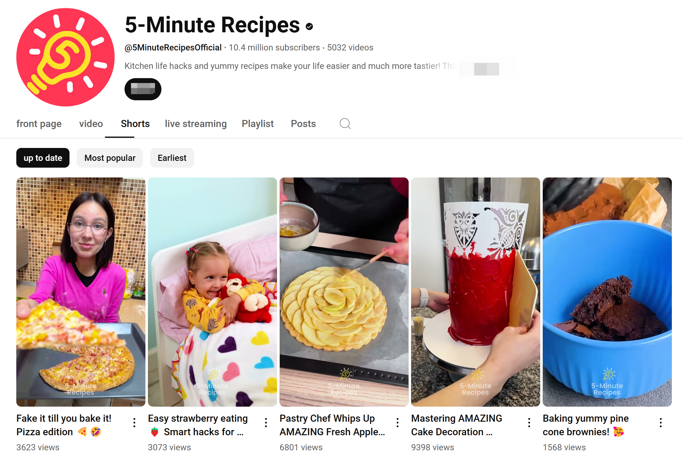 5-Minute Recipes on YouTube food shorts