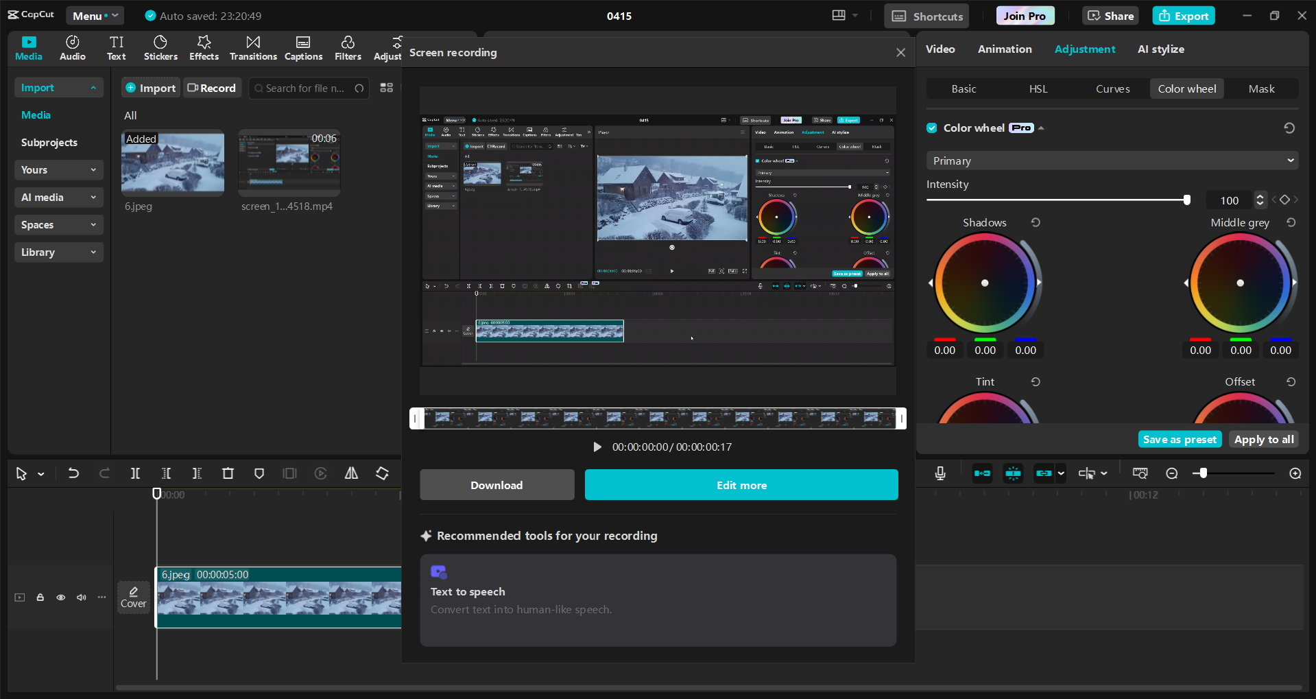 Interface of the CapCut desktop video editor - a free screen recorder for computer users
