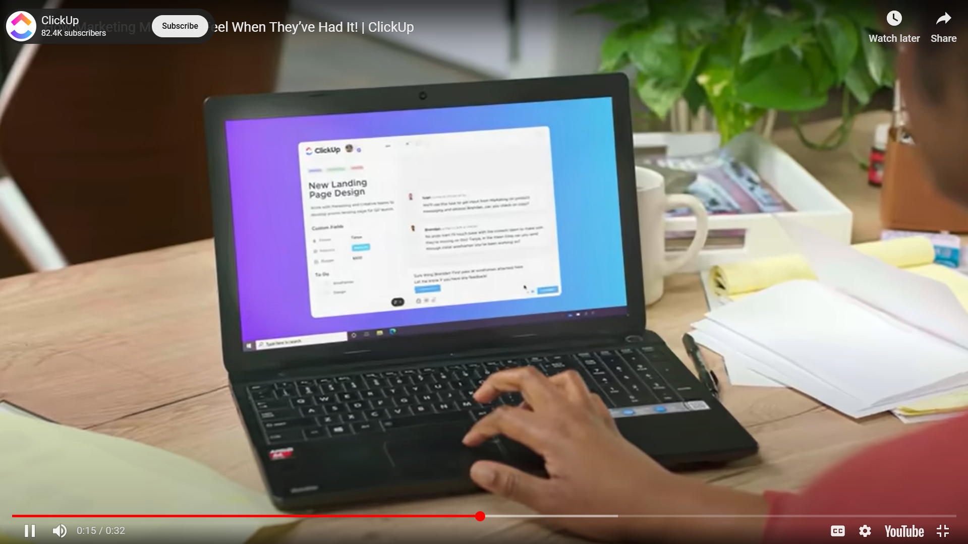 A YouTube ad example of ClickUp with humorous storytelling