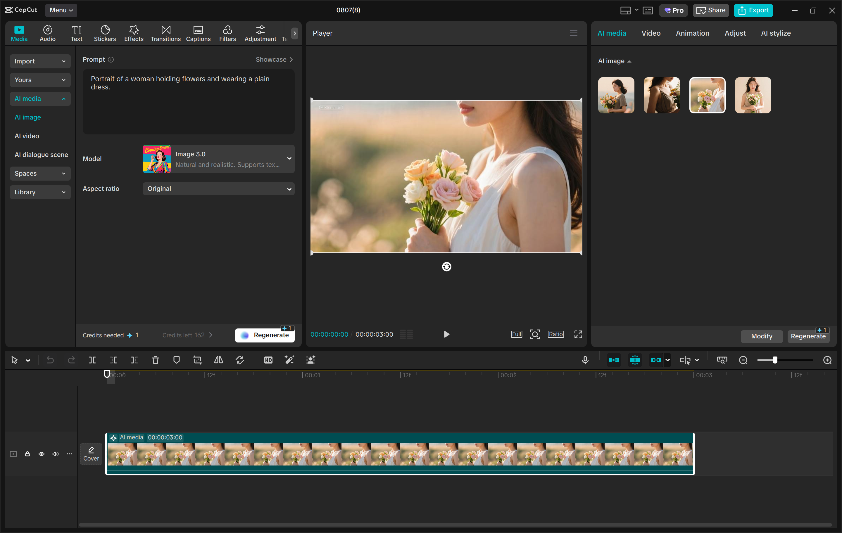 Interface of the CapCut desktop video editor - a fast AI image generator