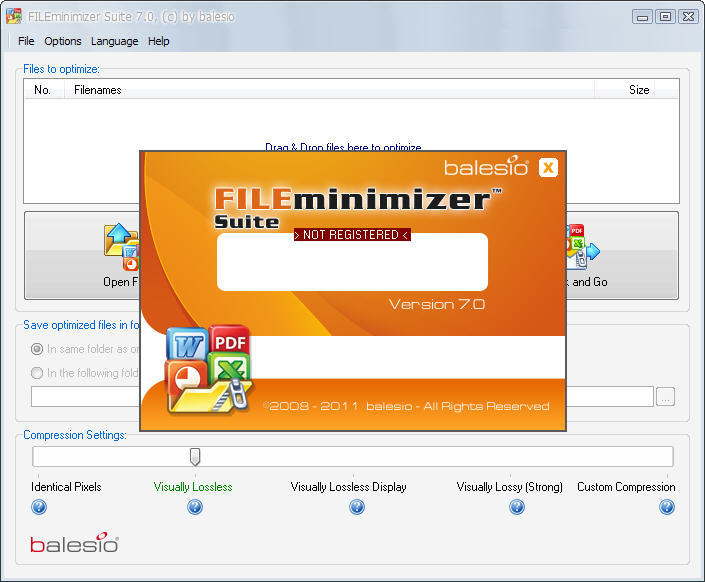 Interface of FILEminimizer Pictures - reliable software for compressing images