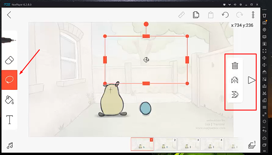 Drawing and managing frames in videos using FlipaClip on PC