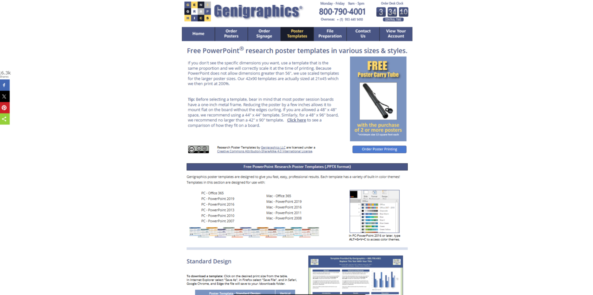 Interface of Genigraphics - another resource for scientific poster templates