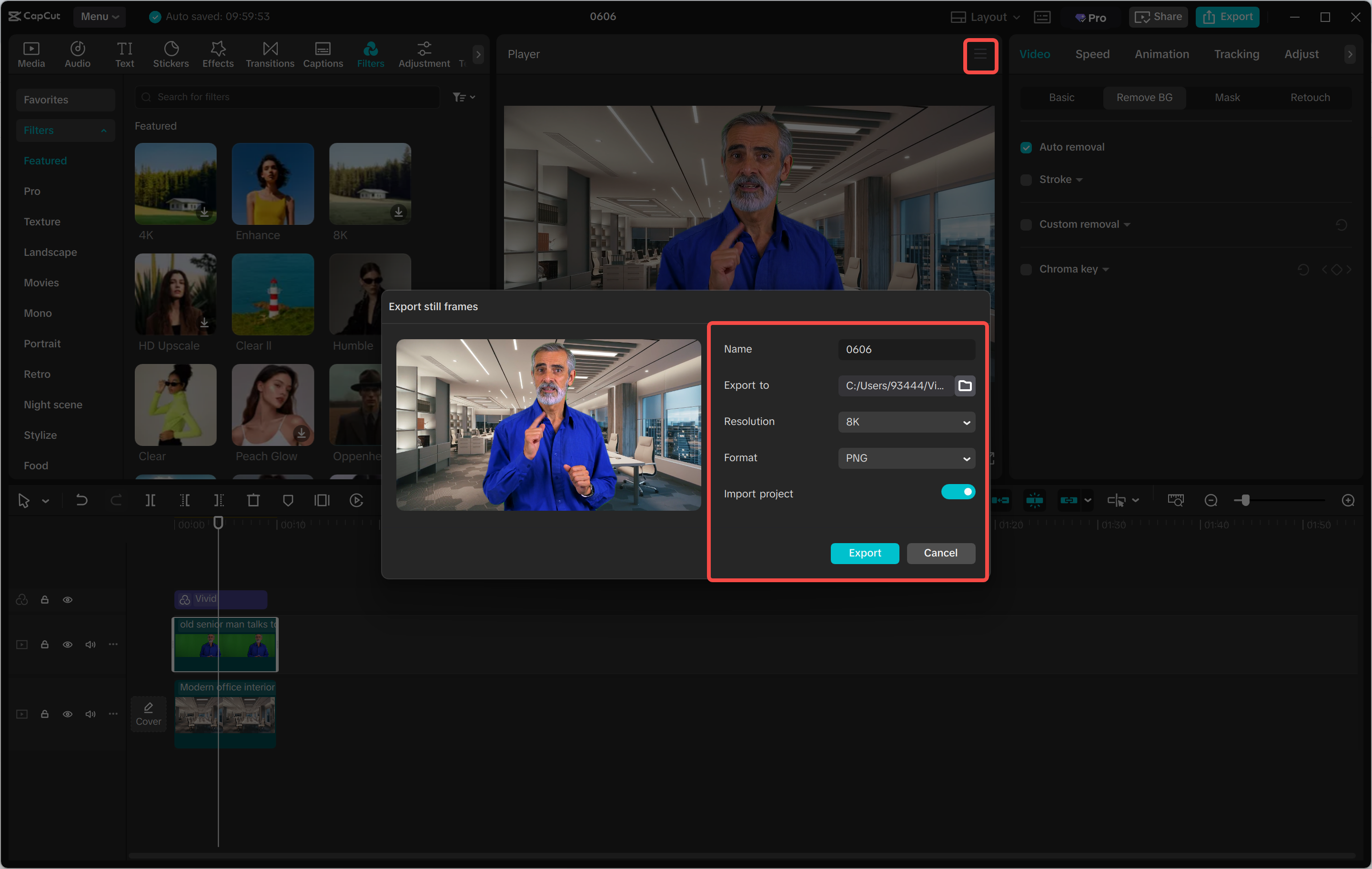 Exporting an image from the CapCut desktop video editor