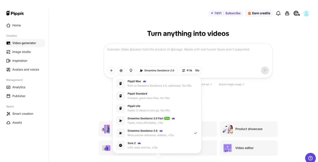 Open Video Generator on Pippit