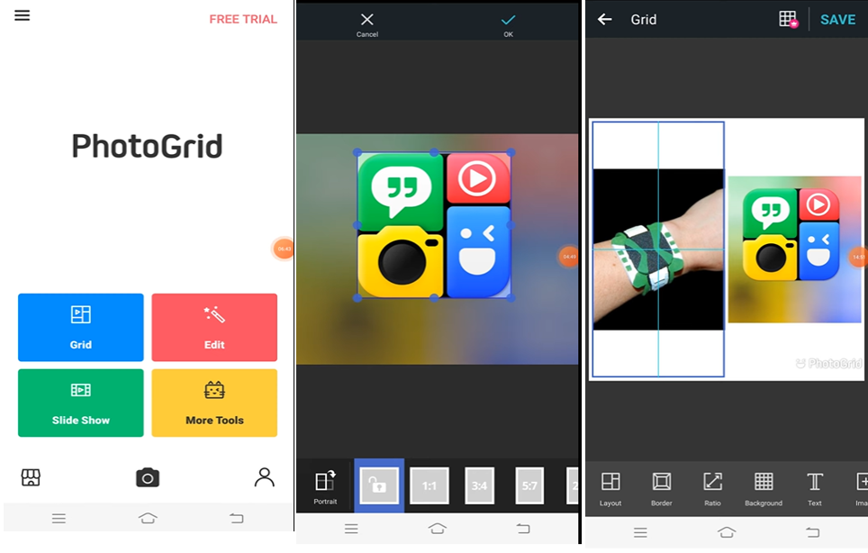 Interface of PhotoGrid - the best free photo stitching for mobile