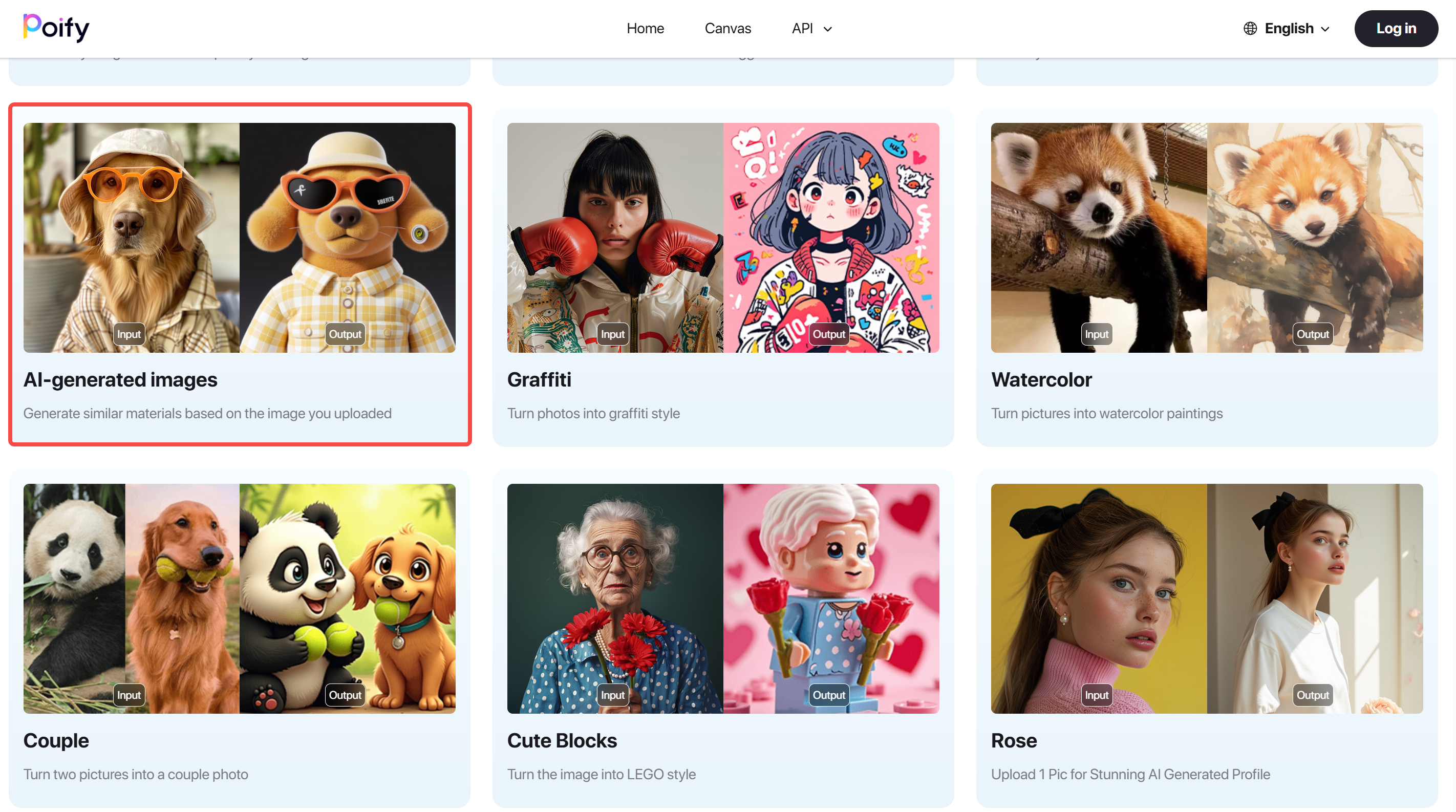 Accessing the AI-generated images tool on Poify