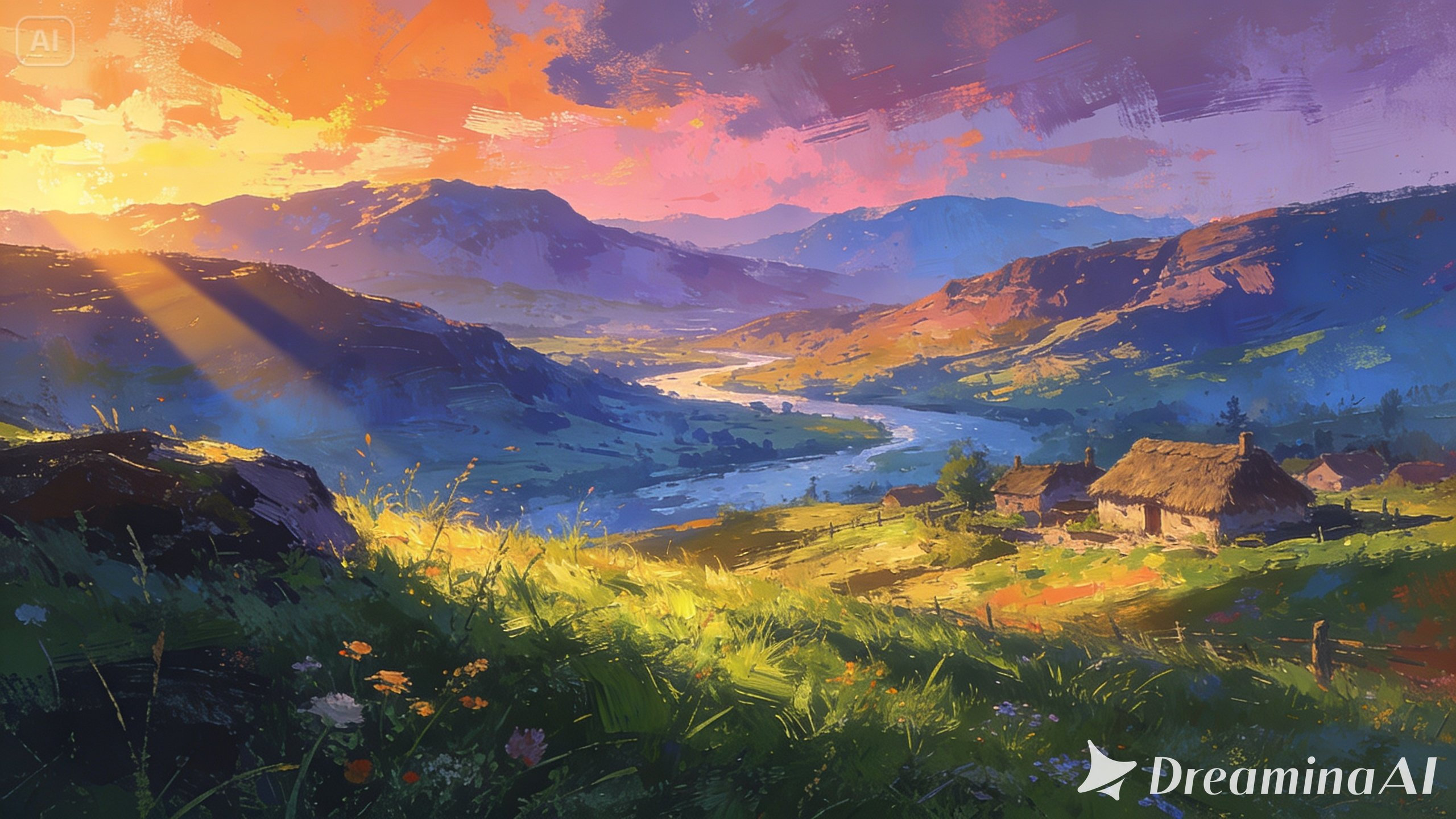 Landscape sketch to digital painting