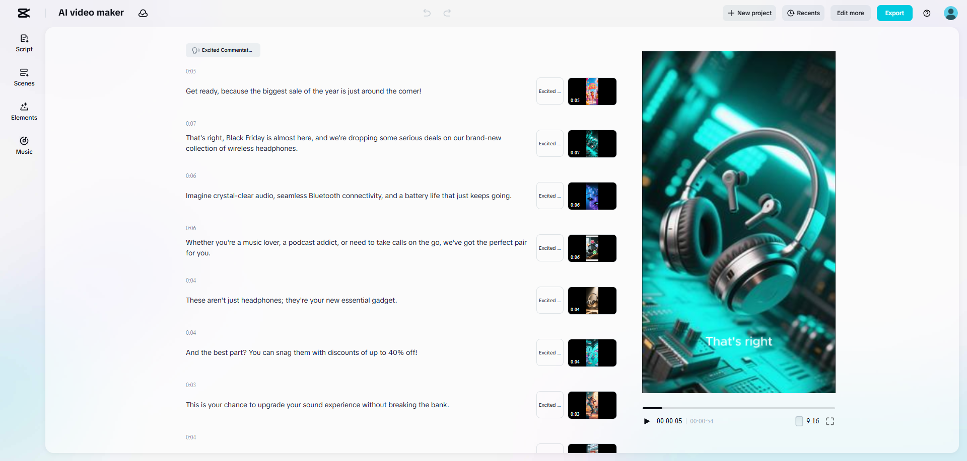 Criador de vídeos AI do CapCut Web em ação