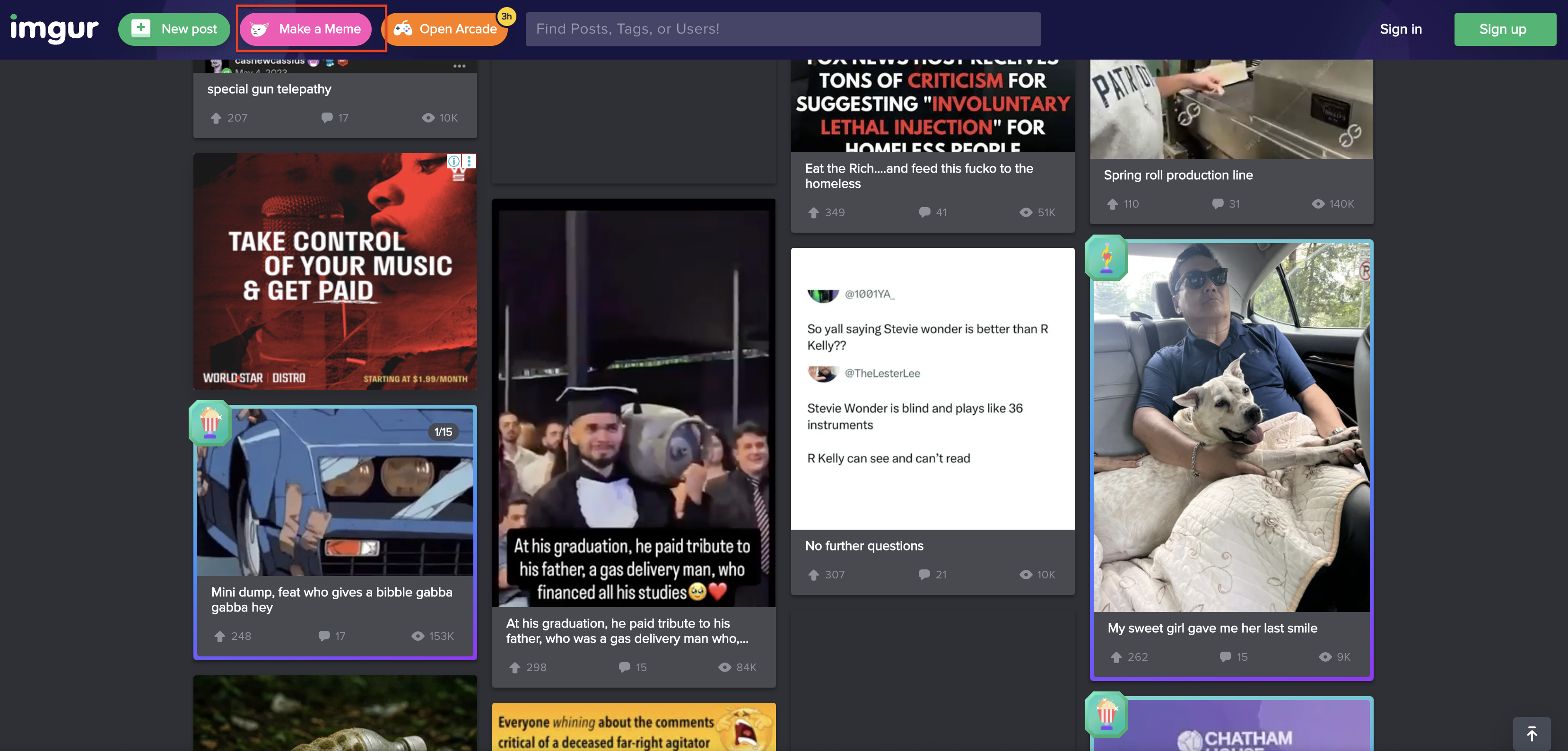 Start with the make a meme tab