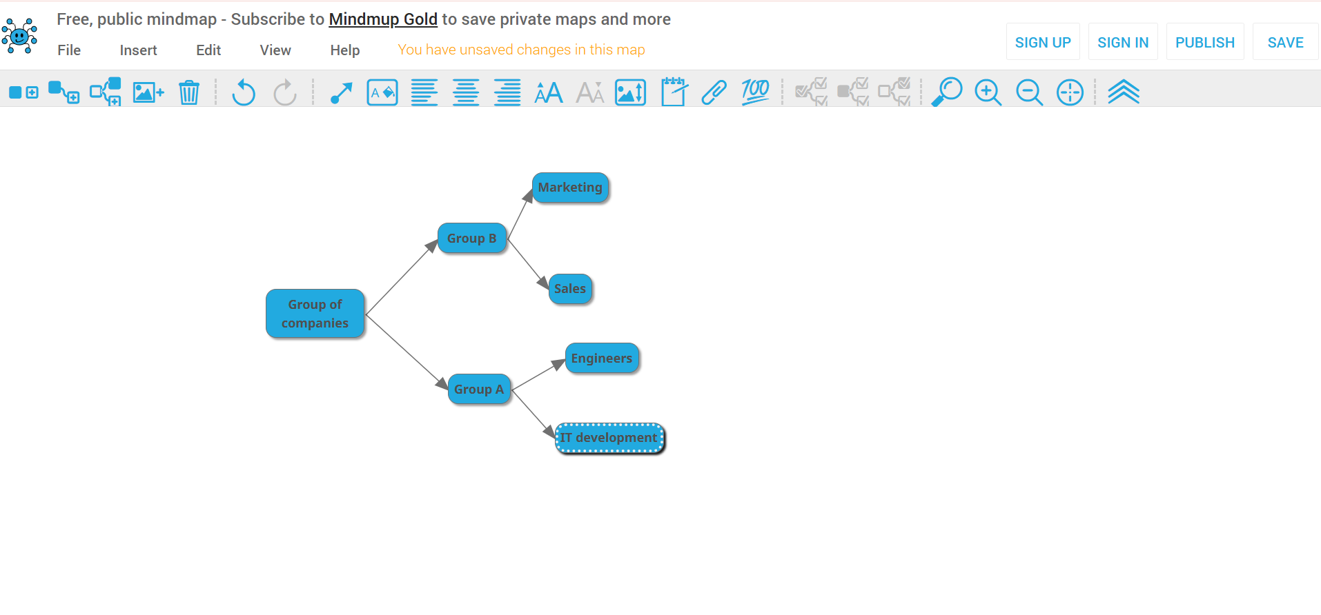 MindMup - an online tool to make a mind map on a desktop