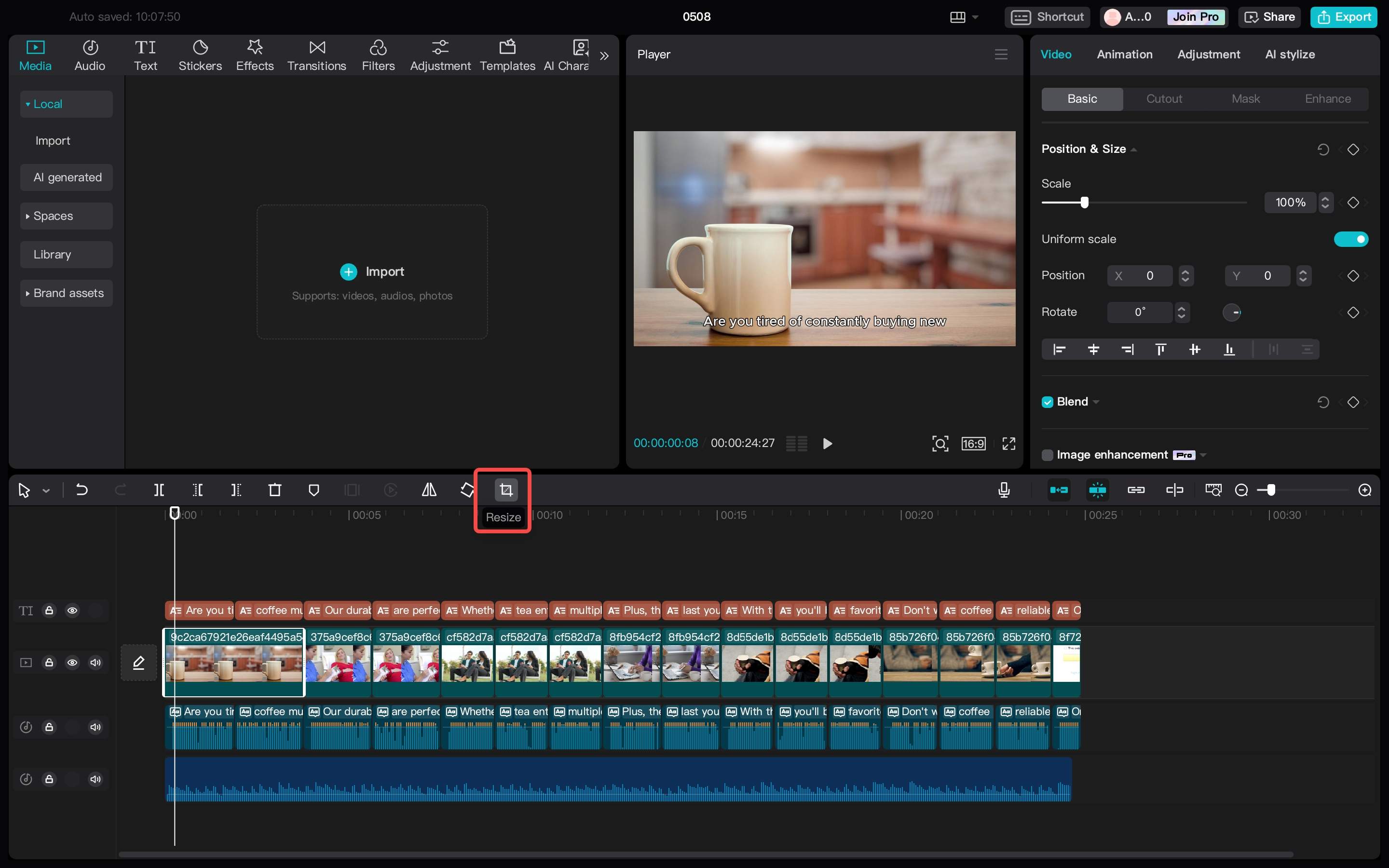 resize and clip the video