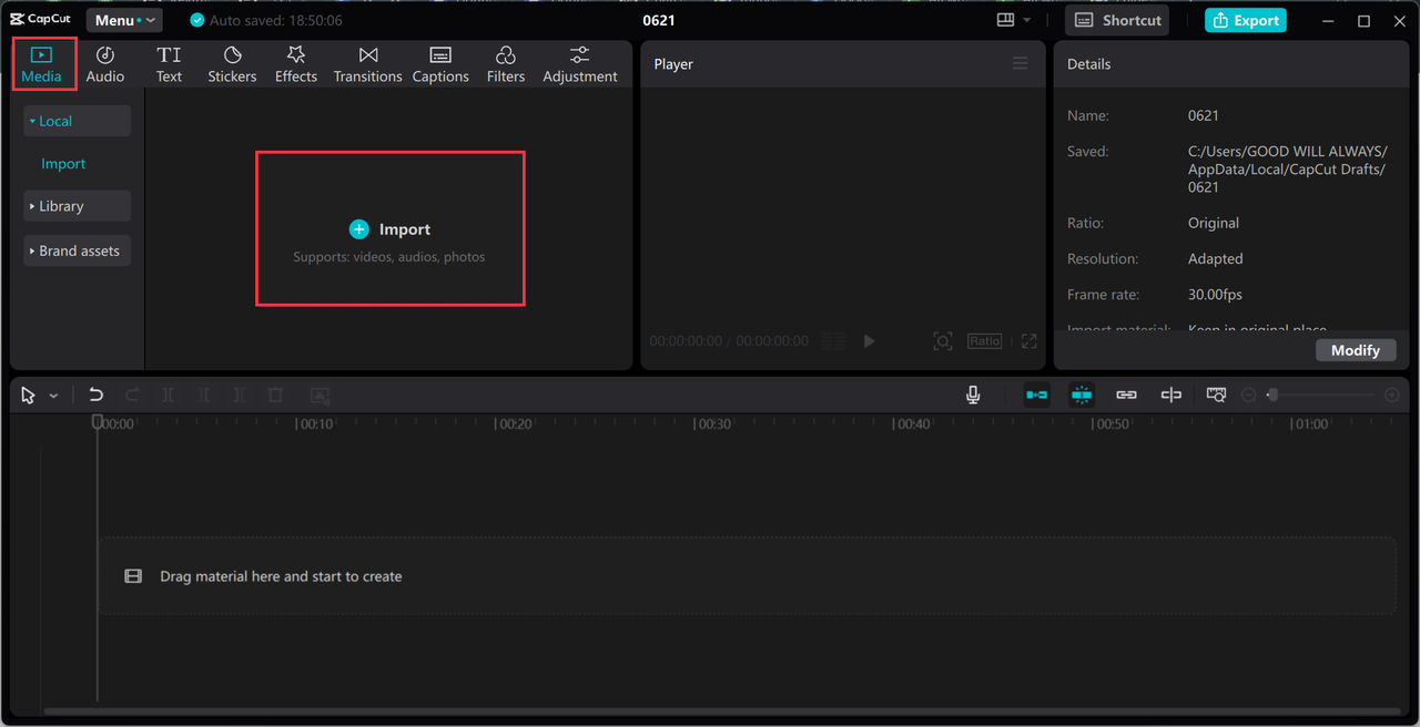Importing video to the CapCut desktop video editor