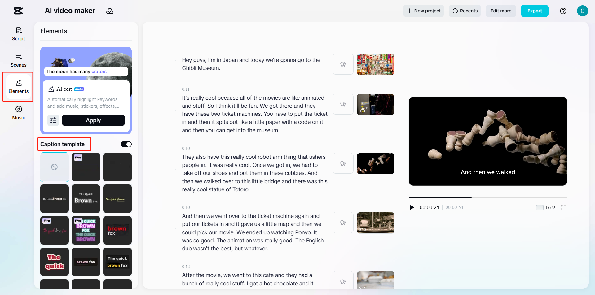Generate captions in trendy styles