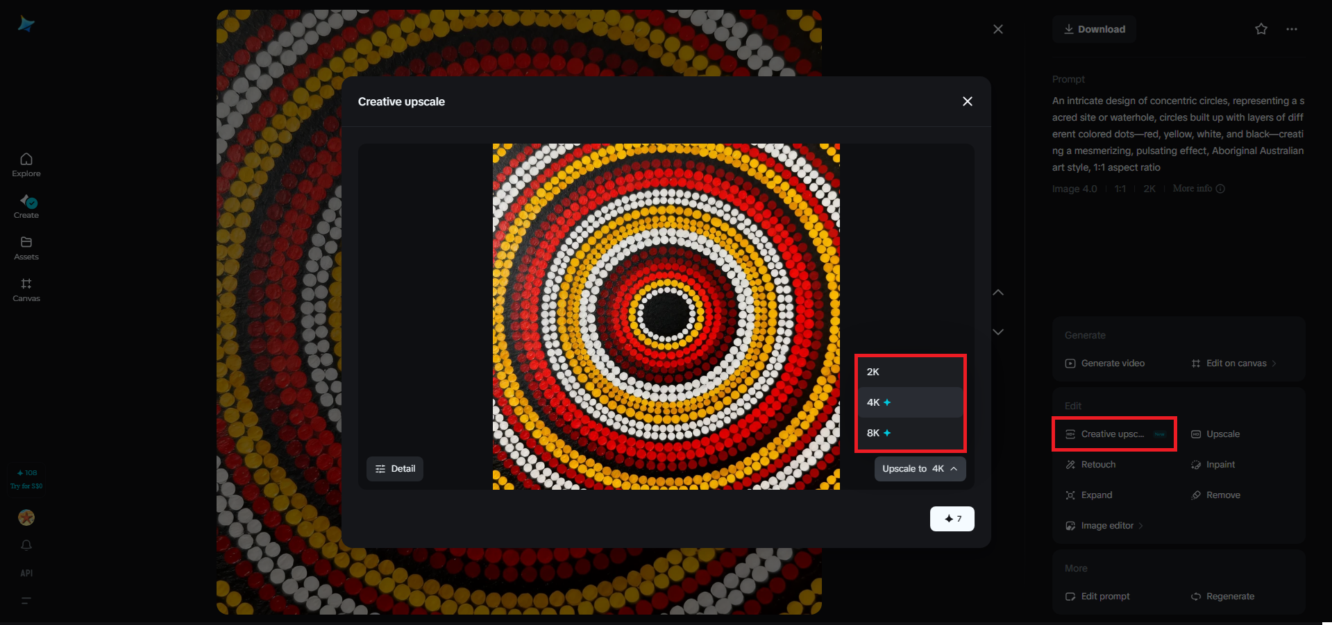 Función creativa de lujo en Dreamina