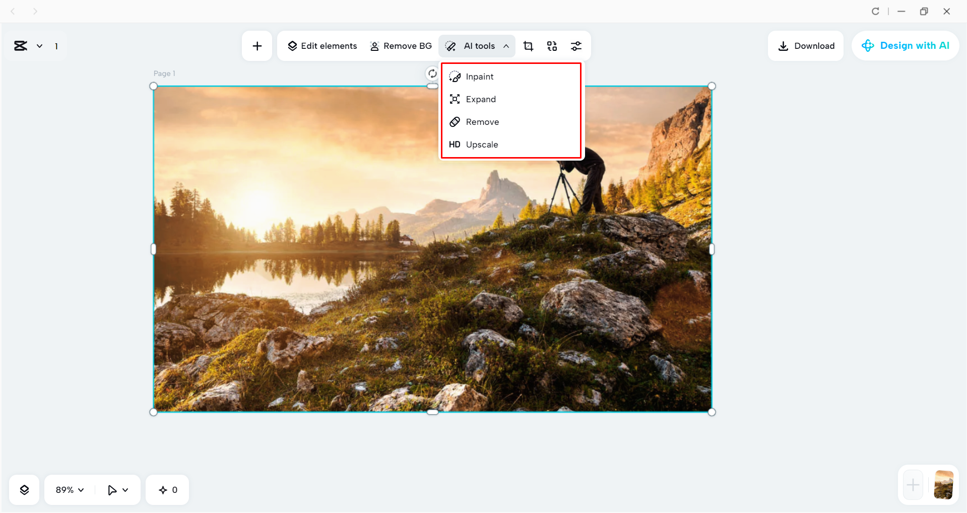 Using AI tools to edit the image in the CapCut desktop video editor