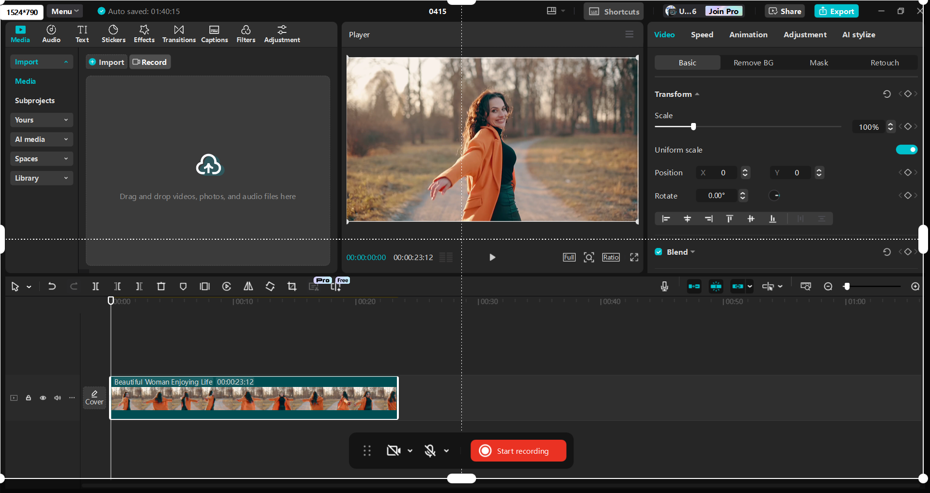 CapCut masaüstü video düzenleyicisinin arayüzü - PC 'de ekran kaydetmenin kolay bir yolu