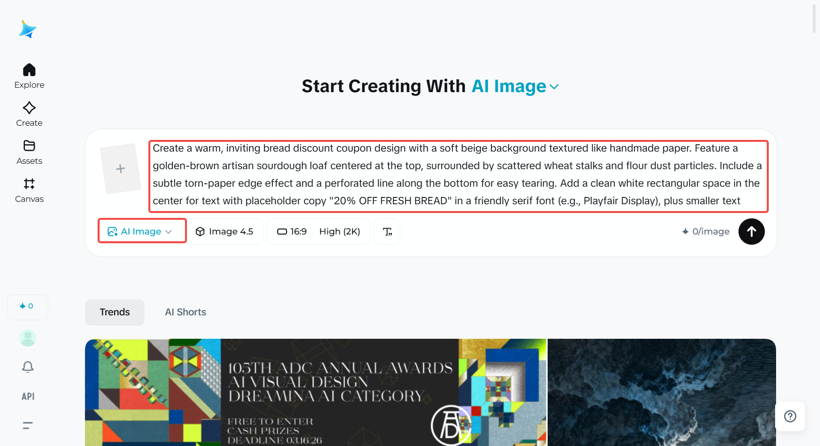 Conectați-vă la Dreamina și introduceți instrucțiuni text