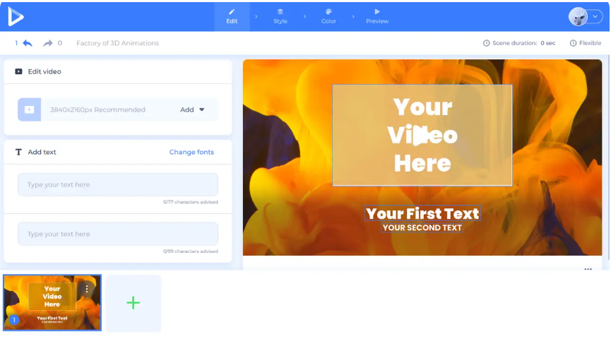 Interface do Renderforest - uma maneira rápida e fácil de fazer animações 3D online