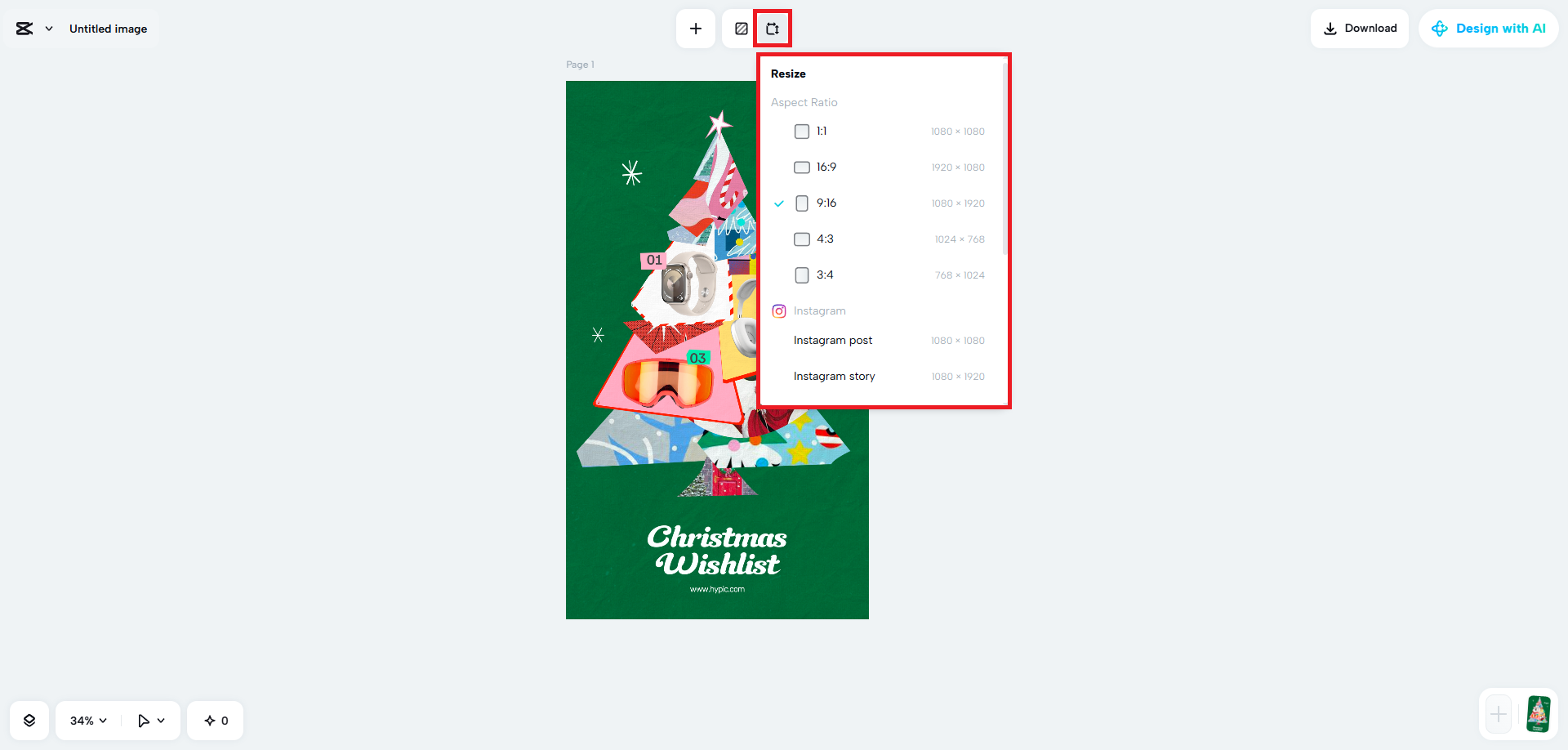 Resize the template's aspect ratio