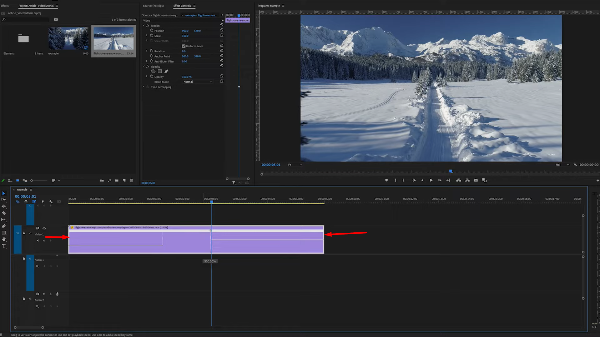 Add a keyframe to follow the second step on how to speed up videos in Premiere Pro