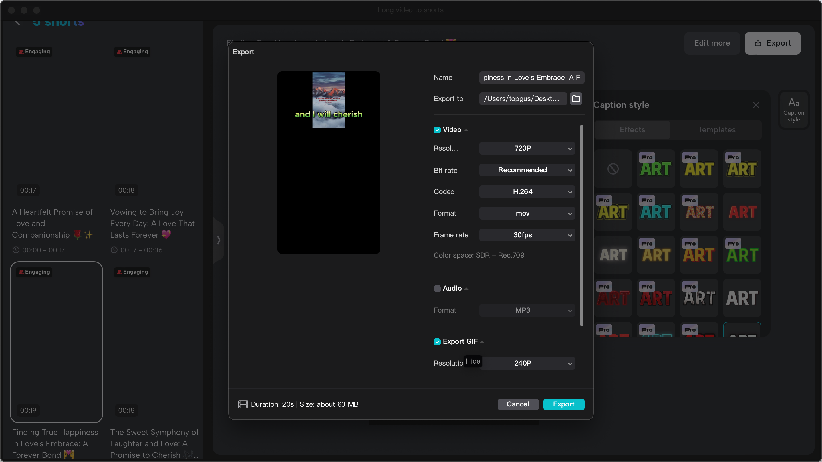 Export and share