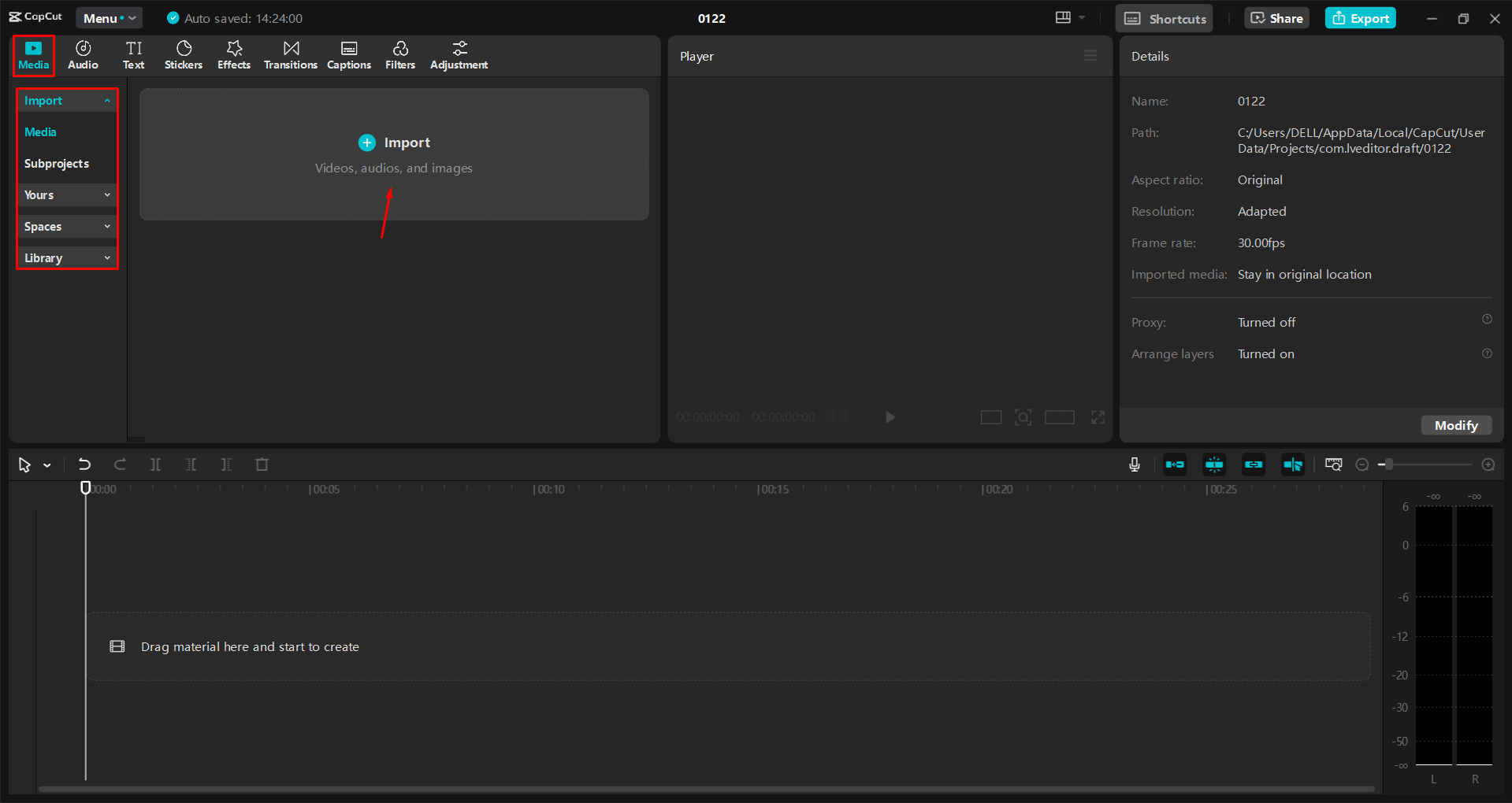 Importing a video into the CapCut desktop video editor