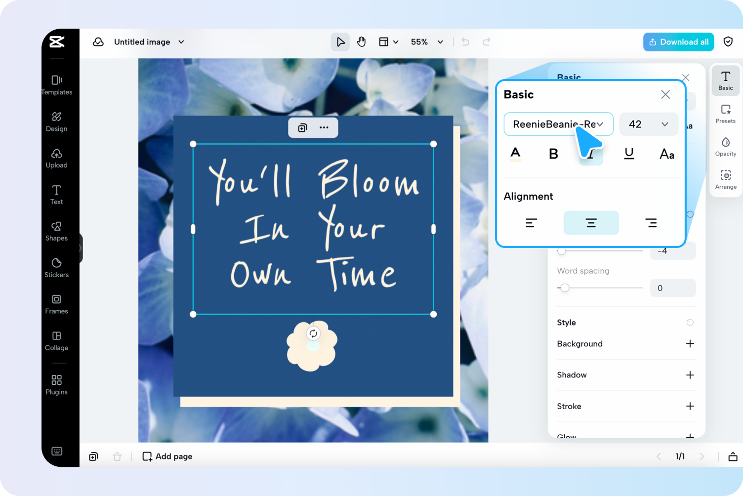 Select and edit the handwriting font styles
