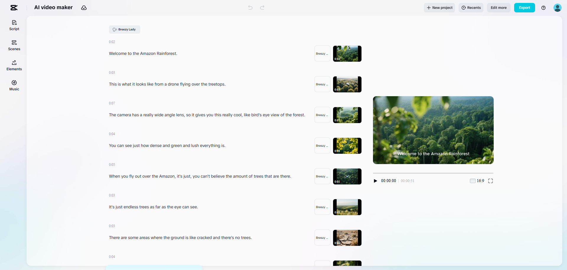 CapCut Web's AI video maker interface
