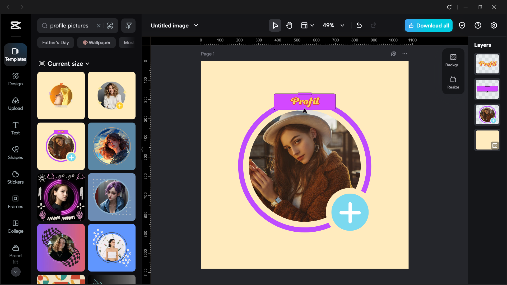 CapCut masaüstü video düzenleyicisinin profil görüntüsü düzenleme arayüzü