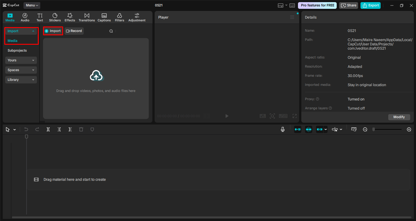 Importing media into the CapCut desktop video editor