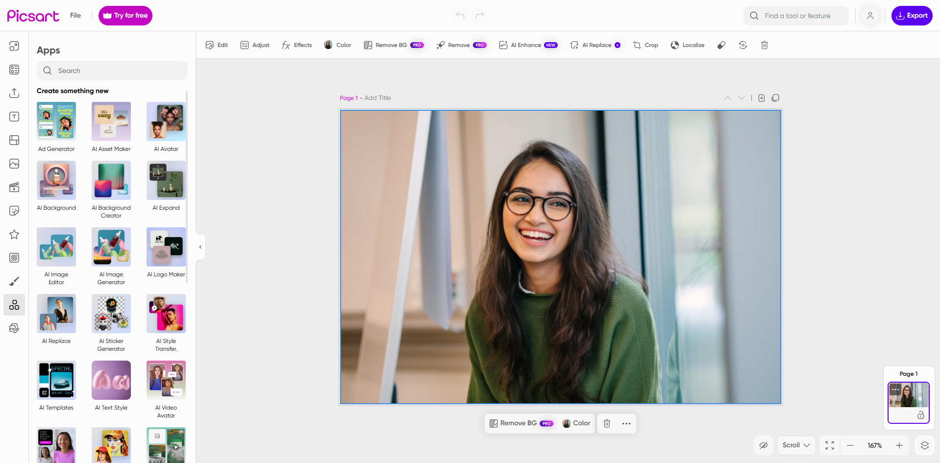 Interface of Picsart - another free face photo editor