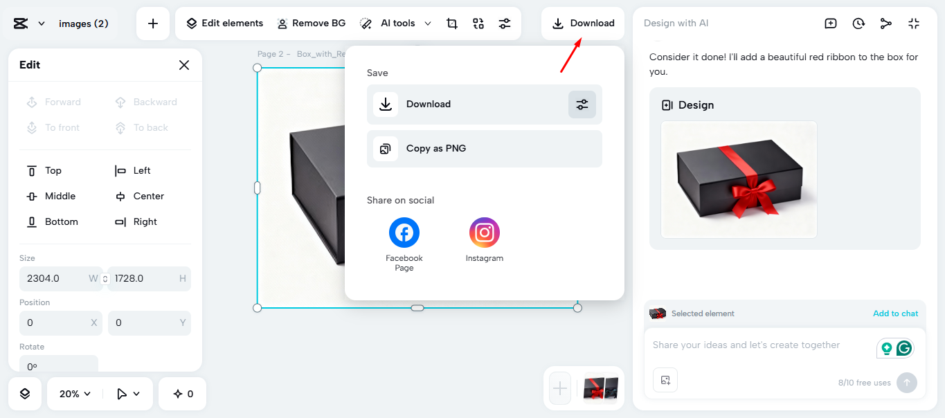 Downloading an image from the CapCut desktop video editor