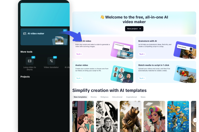 เริ่มโครงการภาพยนตร์ AI ของคุณในภาพยนตร์ที่สร้างโดย AI ของCapCut