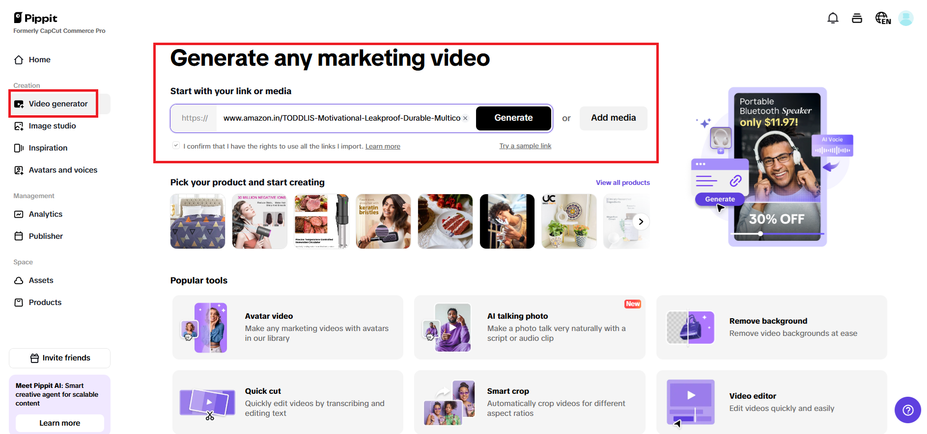 Enter a product link or add media